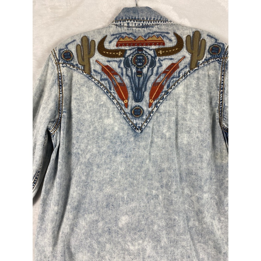Ryan Michael Shirt Men Sz S Acid Wash Cotton Southwestern Embroidery Cowboy